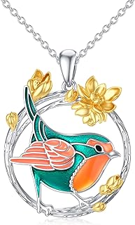 Robin Bird Pendant Necklace 925 Sterling Silver Cute Bird Necklace Jewelry Gifts for Women Bird Lovers