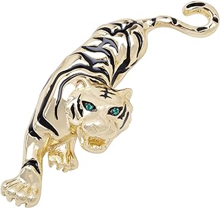 YYBONNIE Antique Gold Tone Austrian Crystal Black Enamel Tiger Wildlife Animal Brooch Pin for Men Women