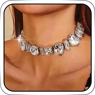 JEAIRTS Rhinestone Choker Necklace Sparkly Crystal Choker Statement Prom Necklaces for Women and Girls