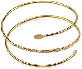 Punk Cool Gothic Upper Arm Adjustable Bracelet Open Wide Cuff Bangle Coil Bracelet Simple Swirl Snake Armband Minimalist Armlet Vintage Jewelry for Women Girls