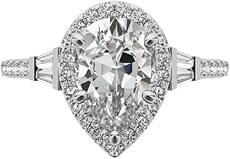 3-Carat Pear Shaped White Diamond Engagement Ring, Sterling Silver Clasp for Women, Classic Solitaire Design