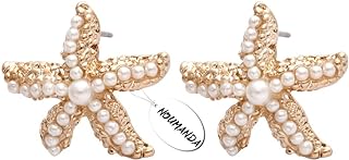 NOUMANDA Beach Jewelry Pearl Starfish Stud Earrings Ocean Lover Gift