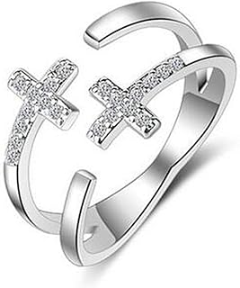 Bague de Fiançailles Double Croix en Argent BROWOL avec Zircone Cubique, Taille Réglable 56.5, Élégante et Raffinée avec Écrin Cadeau pour Femme - Idéale pour Noël et Saint Valentin