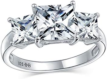 Personalize Timeless 3CT AAA Cubic Zirconia Past Present Future Square Solitaire Princess Cut Engagement Promise Ring For Women Side Stone Heart Shape CZ .925 Sterling Silver Customizable