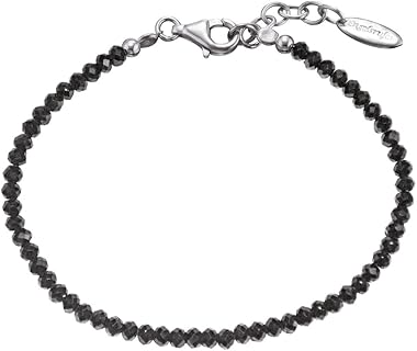 Engelsrufer Armband mit schwarzem Spinell und Karabinerverschluss, Länge 18-20 cm, rhodiniertes 925er-Sterlingsilber. Ideal für Damen und Allergiker