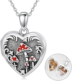 Diamond Heart Mushroom Locket Necklace Sterling Silver That Holds Pictures Photo Memories Locket Jewelry Gift for Women Mom Wife Girlfriend Daughter