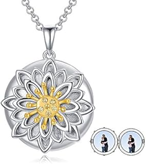 Sunflower Locket That Hold Pictures 925 Sterling Silver Flower Necklace Sunshine Rose Flower Pendant Necklace for Women