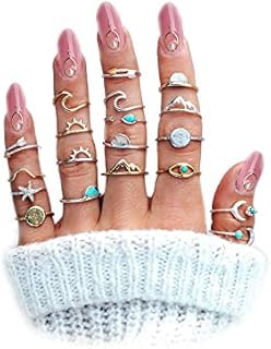 Adjustable Rhinestone-Embellished Alloy Stackable Rings in Rose Gold - Boho-Chic Style for Women and Teens - FUTIMELY Retro 19-Piece Set