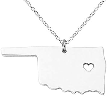 Art Attack Stainless Steel 'I Love Oklahoma' Cable Chain Necklace with Sooner State Map and Heart Pendant for Oklahomans/History Enthusiasts