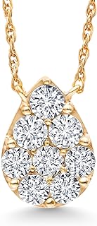 10K Yellow Gold & White Lab Grown Diamond Teardrop Pendant Necklace with Spring Ring Clasp, 18 Inch Chain