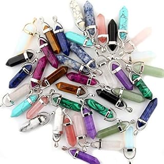 Mutilcolor 50pcs Gemstone Bullet Meditation Healing Pointed Chakra Crystal Stone Random Color Pendants for Necklace Jewelry Making