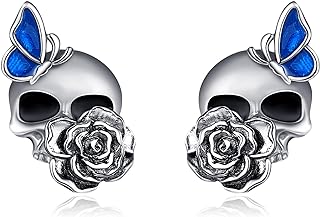 Sterling Silver Skull Stud Earrings with Push Back Design for Women, Gothic Inspired Jewelry - EXRANQO