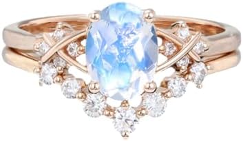 Oval Cut 10K 14K 18K Solid Gold Gemstone and Moissanite Wedding Ring Sets 2pcs Gemstone Engagement Ring Set Bridal Ring Sets Promise Ring Sets for Women Free Engraved