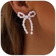 ALEXTINA Pearl Bow Earrings for Women Pearl Drop Earrings Bow Knot Dangle Earrings Bow Stud Earrings Gifts