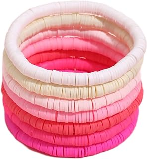 7-10PCS Handmade Rainbow Bead Bracelet Set Colorful Polymer Clay Disc Beads Waxed String Bracelets Boho Surf Stackable Stretch Charm Bracelet Jewelry Bracelets for Women Girl