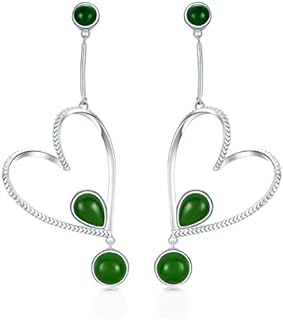 Vintage Sterling Silver Clasp Jade Drop Earrings with Jasper Gems for Women, Ideal Gift for Mom, Wife, Girlfriend