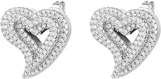 Heart Earrings Stud Earrings for Women White Gold Plated Trendy Cubic Zirconia Bling Jewelry Valentines Day Earrings Mothers Day Gifts Hip Hop Jewelry