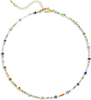 Colorful Beaded Choker Necklace For Girls Short Statement Boho Beaded Pearl Adjustable Necklace For Women Summer Beach Jewelry Gift