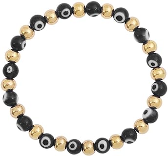 Gold Bead Evil Eye Bracelet with Link and Bead Chain for Women - Enamel Detailing on Stainless Steel, Secured with Lobster Claw Clasp