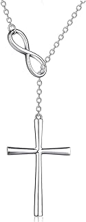925 Sterling Silver Infinity Cross Pendant Necklace with 5A+ Cubic Zirconia Embellishments, Ideal Jewelry Gift for Men, Women or Girls, Christian Design for Birthdays or Christmas