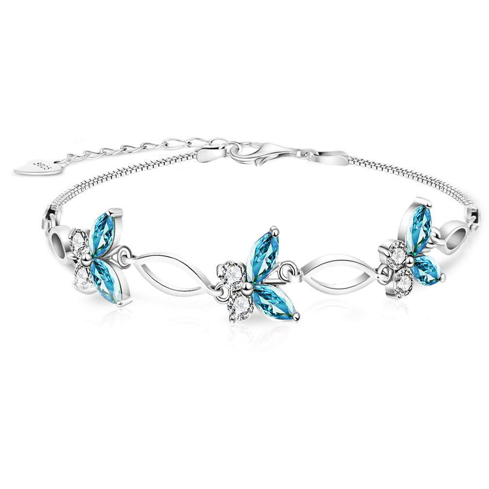 SUNCHIO Butterfly Charm Bracelet Valentines Day Gifts for Her, 925 Sterling Silver Tennis Birthstone Bracelet Anniversary Birthday Jewelry Gifts for Women Girlfriend