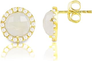 Women's 4.5 Ct. Moonstone Stud Earrings by MAX + STONE - 18k Gold-Plated Silver Setting with Push Back - Hypoallergenic, Comfort-Fit, 8mm Width - Ideal Gift Option with Elegant Gift box Included