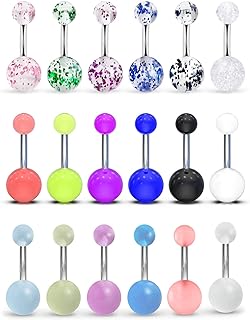 14 Gauge Glow in the Dark Surgical Steel Belly Rings Set with Acrylic Accents for Women and Girls, 18-Piece Navel Body Jewelry Collection with Vibrant Colors