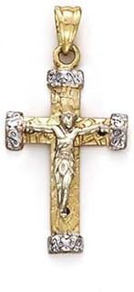 14k Two-Tone White-and-Yellow Gold Other-Clasp-Type No Gemstone Small Nugget Crucifix Design Pendant Necklace for Women