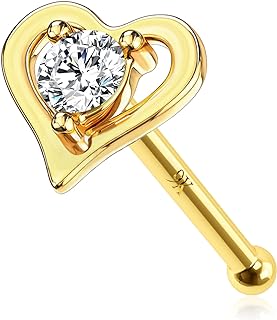 MeIighting Gold Nose Rings 9K 20G Heart Nose Stud Shaped Clear Round CZ Star Nose Piercing Jewelry for Women Men Real Gold