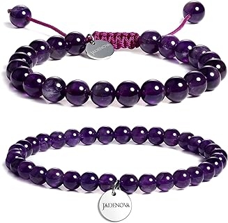 Natural Bead Bracelet Semi Precious Gemstone Beaded Bracelet for Women Healing Crystal Stone Stretch Bracelet Men Couple Bracelets (2pcs,6-8mm/8-10mm)