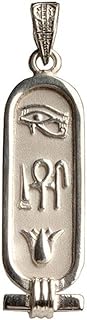 Lobster Clasp Egyptian Health, Life, and Happiness Cartouche Pendant Necklace in Sterling Silver with Silver Gems for Unisex - Hieroglyphic Design