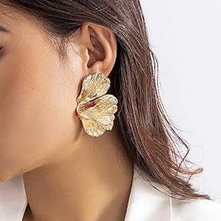 Bohemian Boho Chic Gold-Silver Earrings with Crystal Drop French Wire Back - Statement Flower Leaf Design for Women