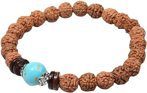 Caiyao Handmade Tibetan Bead Bracelet with Stone Beads and Stretch Charm - Bohemian Rudraksha Seed Meditation Accessory for Women and Girls