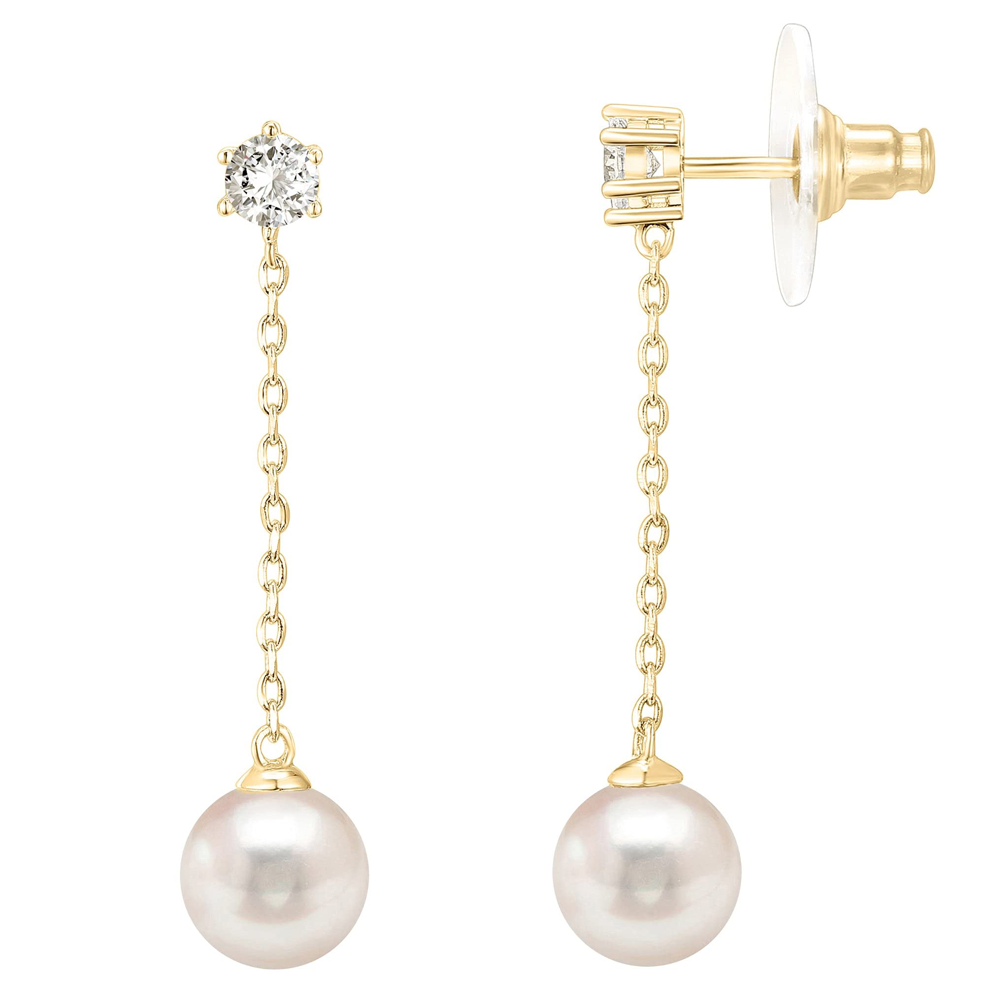 PAVOI 14k Gold Plated Sterling Silver Post Shell Pearl Drop Earrings | Pearl Earrings for Women