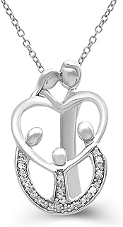 Jewelili Heartfelt Parents-Children Pendant Necklace in Sterling Silver or Gold Plating, Adorned with 1/10 Cttw Round Diamonds, Featuring 18" Cable Chain with Lobster Clasp