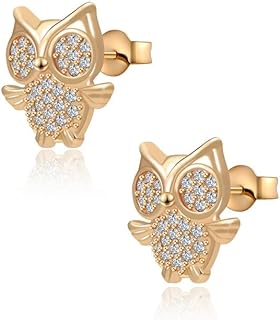 Dainty Cute Mini Owl Earrings Owl Themed CZ Earrings Rose Gold Animal Stud Earrings Jewelry Gifts For Animal Lover Women or Girls