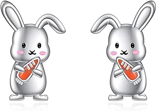 Push-Back SHEAISRS Bunny Stud Earrings in Sterling Silver for Women and Teen Girls - Charming and Hypoallergenic Animal Design