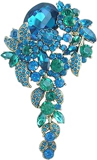 Sindary 4.13" Antique Turquoise Teardrop Flower Brooch with Austrian Crystal and Alloy Chain, Versatile Pin Pendant Design