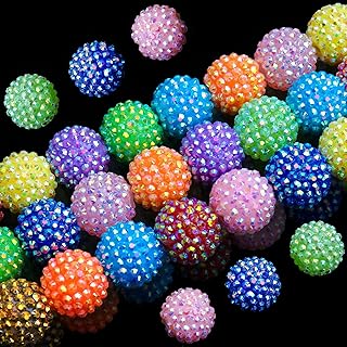 30PCs 20MM Chunky Resin Rhinestone Beads Round Disco Ball Beads Bubblegum Beads for Women Girls Necklace Bracelet Jewelry Making Phone Lanyard Hair Accessories DIY Crafts (Mix Colors)