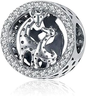 925 Sterling Silver Clasp with Deer Bracelet Charm and Cubic Zirconia Gems for Women, Christmas Animal Design