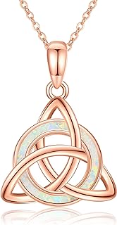 Spring Ring Clasp Opal Celtic Knot Pendant Necklace with Cable Chain for Men and Women - Sterling Silver, Rose Gold Plated URONE Jewelry