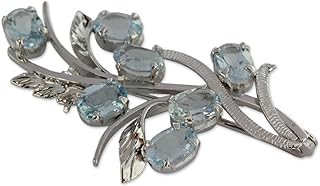 Sterling Silver Handmade Blue Topaz Floral Brooch Pin from India with Pin Clasp, 'Blossoming Truth' Design