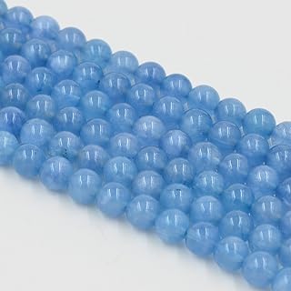 Asingeloo Sky Blue 8MM Aquamarine Natural Stone Round Beads for Jewelry Creation, Ideal for DIY Necklaces with Premium Quality Material