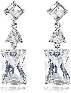 White Gold Plated Rectangle Square Shaped Swarovski Elements Crystal Wedding Bridal Bridesmaid Clear Cubic Zirconia Stud Dangle Earrings Fashion Jewelry for Women__