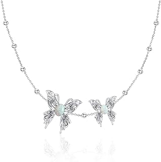 Opal Two Butterfly Choker Necklace 925 Sterling Silver for Women Dainty Y2K Jewelry Pendant Birthday Gifts for Her Friends Wife Girlfriend