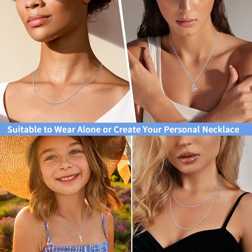 Italian 1.3mm Solid 14K Gold Over 925 Sterling Silver Chain Necklace for Women Girls, Italian Box Chain Thin & Strong Women's Chain Necklaces 14 16 18 20 22 24 26 Inches