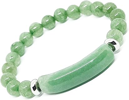 Green Quartz Jade Bead Bracelet with Bead Chain and Magnetic Clasp for Stress Relief and Prosperity - Zinc Aventurine Gemstone Design