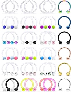Cisyozi 16G Clear Plastic Septum Rings Jewelry for Surgery Horseshoes Flexible Septum Nose Eyebrow Lip Ring Ear Cartilage Helix Tragus Rook Daith Earrings Hoops Piercing Retainer for Women Men