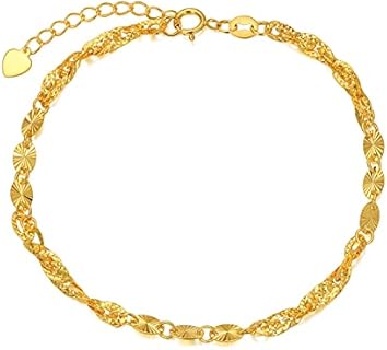 SISGEM 18K Yellow Gold Lobster Claw Cuff Bracelet with Cable Chain and Diamond-Cut Link Design - Adjustable Anniversary/Birthday Gift for Women