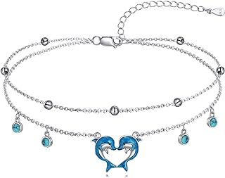 EXRANQO Women Anklets 925 Sterling Silver Turquoise Dolphins Ankle Bracelet Birthday Christmas Gifts for Women